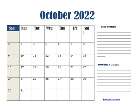 Printable Blank Calendar October 2022