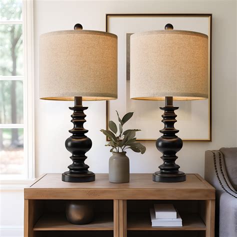 "Oneach 20"" Retro Black Table Lamps Set of 2 for Bedroom, Living Room ...