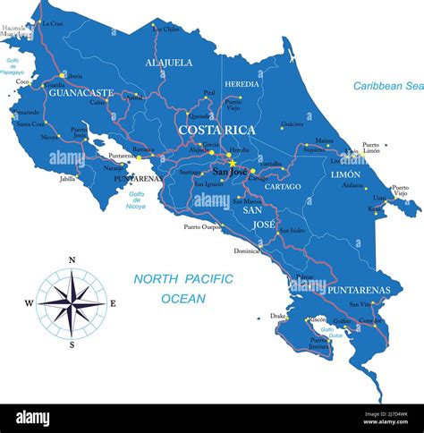 Highly detailed vector map of Costa Rica with administrative regions ...