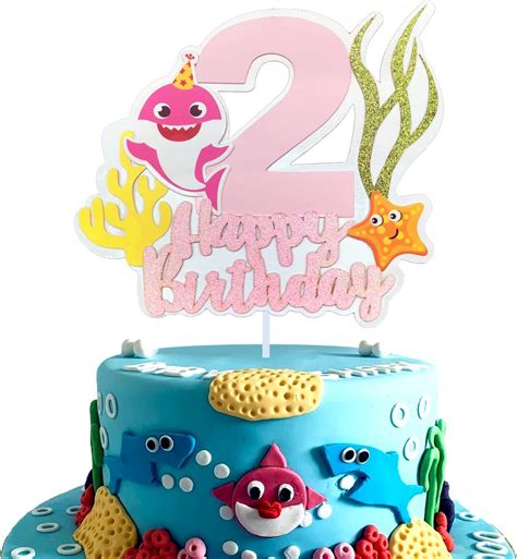 Usnyabni Pink Shark Baby 2 Cake Topper - 2nd Birthday Party India | Ubuy