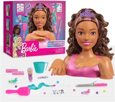 Buy Barbie Unicorn Party 27-piece Deluxe Styling Head, Brown Hair ...