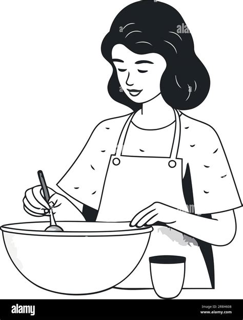 Girl Cooking Clipart Black And White