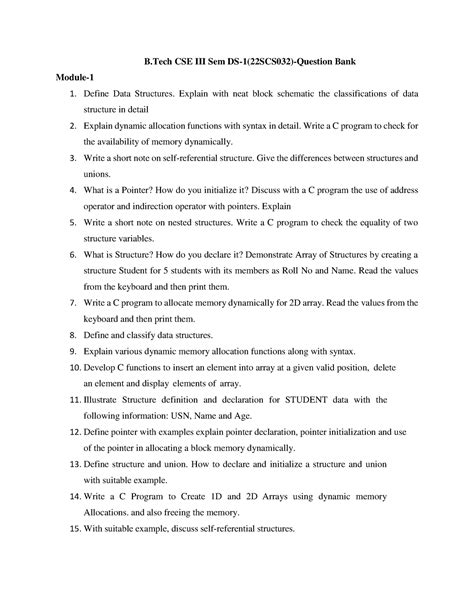 B.Tech III Sem-DS(22SCS032)-Question Bank - B CSE III Sem DS-1(22SCS032 ...
