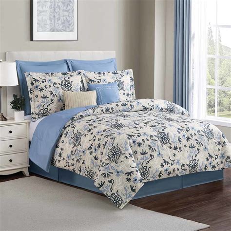 8-Piece Blue & White Floral Linen Essential Comforter Set, King