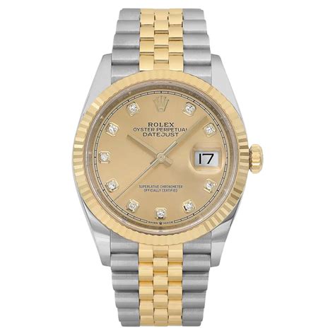 Rolex Datejust 36mm 18K Gold Steel Champagne Diamond Dial Men Watch ...
