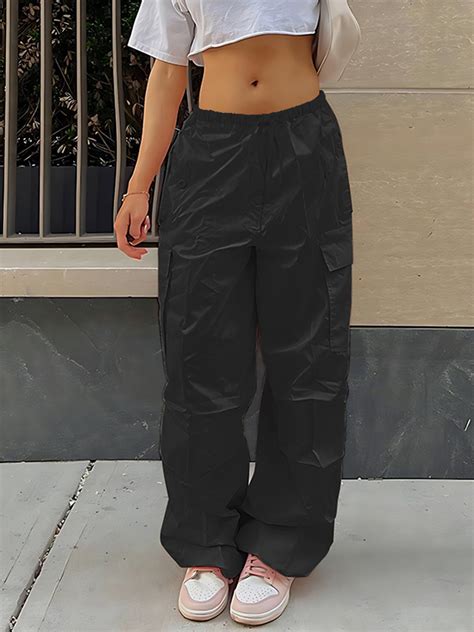 Shop Solid Black Parachute Pants - for Women | OUTZIDR | Gen-Z Style