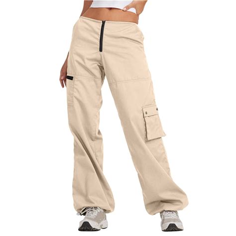REORIAFEE Womens Green Cargo Pants Elastic Waist Straight Leg Palazzo ...