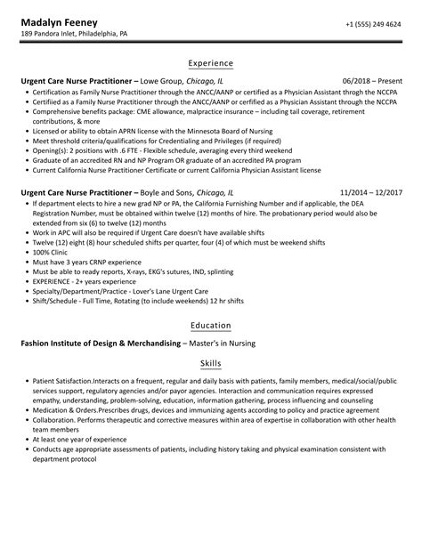 Urgent Care Nurse Practitioner Resume Samples | Velvet Jobs