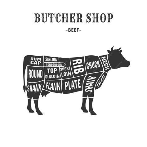 Premium Vector | Cow cuts scheme cutting beef meat guide placard for ...