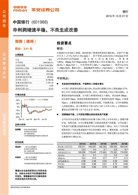 中国银行,601988 2016-10-27 励雅敏、袁喆奇、田维韦 平安证券 阁***