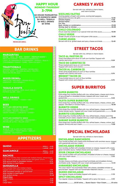 Menu at Don Julio's Mexican Grill restaurant, Waxahachie