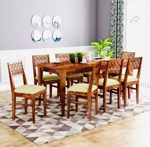Dholamaru Solid Sheesham Wood Eight Seater CNC Design Dining Set For ...