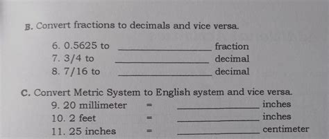 B. Convert fractions to decimals and vice versa. 6. 0.5625 to fraction ...