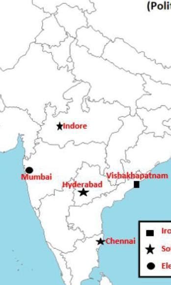 locate the following in the map of India a) chennai b) Bengaluru c ...
