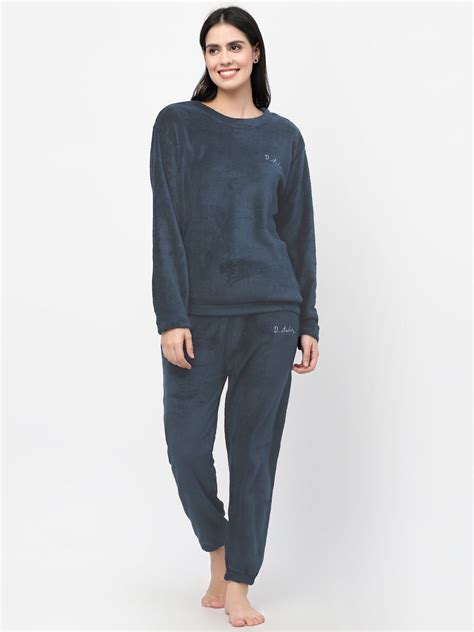 Klotthe Women Blue Solid Wool Blend Night Suit – KLOTTHE®