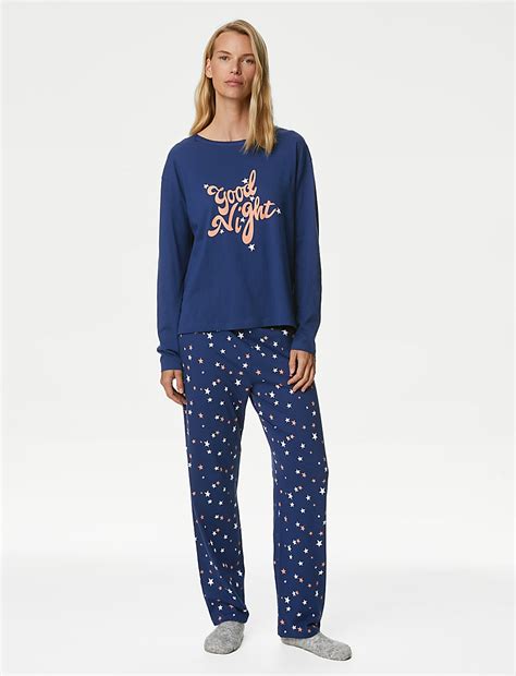 Buy Pure Cotton Good Night Slogan Pyjama Set at Marks & Spencer