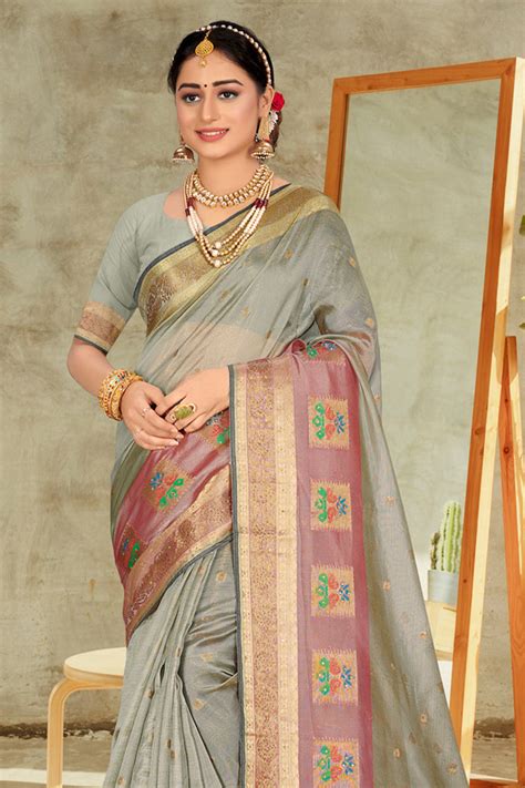 Buy Pewter Grey Organza Saree online-Karagiri