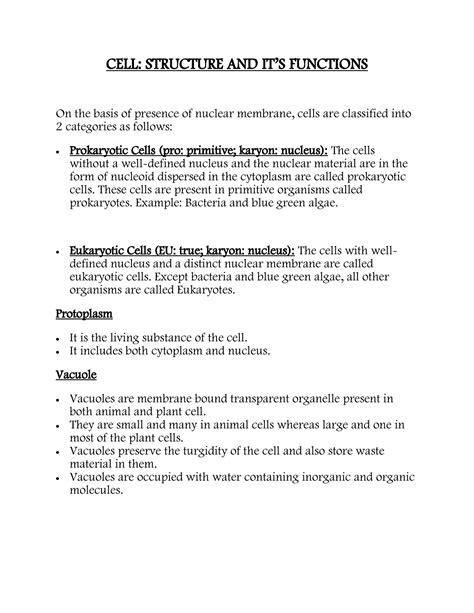 CELL: STRUCTURE AND IT'S FUNCTIONS - These cells are present in ...