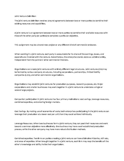 Joint ventures - Joint Venture DefinitionThe joint venture definition revolves around agreements ...