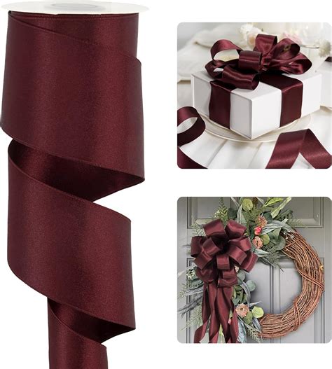 Amazon.com: HUIHUANG Burgundy Satin Wired Ribbon 2.5 inch Wine Red ...