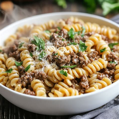 Beef and Rotini in Garlic Parmesan Sauce Recipe - Jordyn Recipes