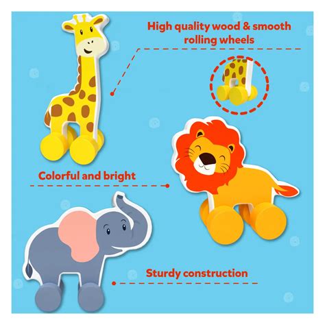 Animals on Wheels | Wooden Animal Toys on Wheels (9 months - 3 years ...