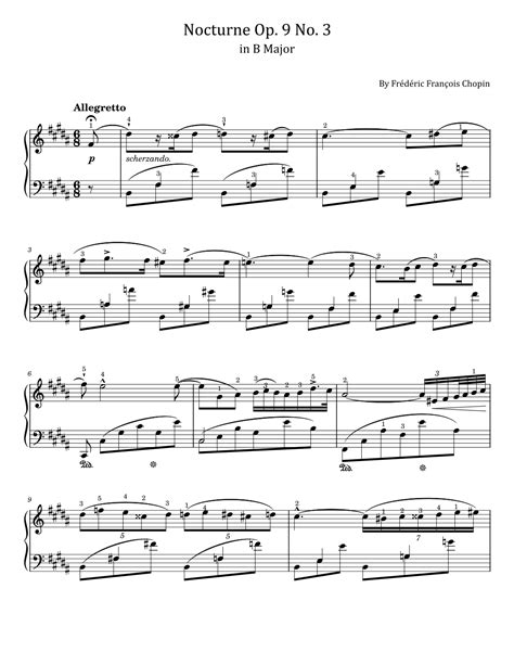 Chopin Nocturne Op.9 No.3 in B Major Original For Piano Solo With ...
