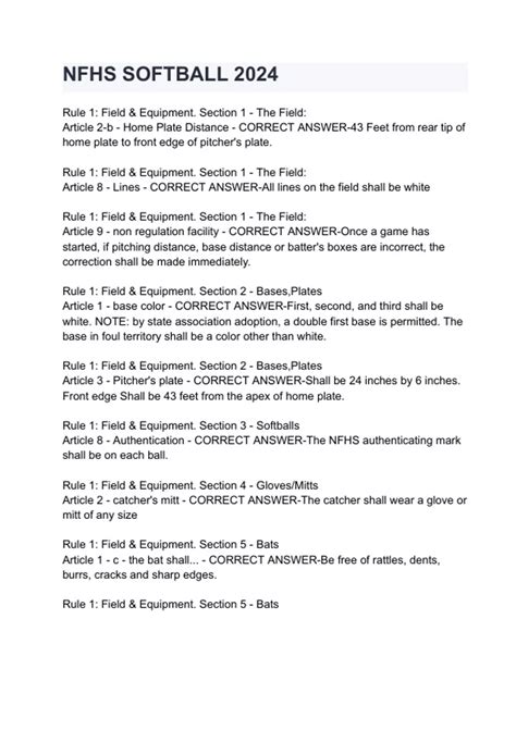 NFHS SOFTBALL 2024 WITH 100% CORRECT ANSWERS 2024 - DISTINCTION ...
