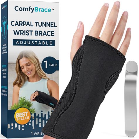 Amazon.com: ComfyBrace® Carpal Tunnel Wrist Brace - with Splint and Palm Cushion - (Adjustable ...
