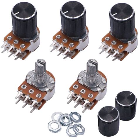 Taiss / 5pcs 100K Ohm 6 Pins Split Shaft Rotary Linear Dual Taper Audio ...
