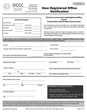 New Registered Office Notification - Office Of Consumer Credit ...