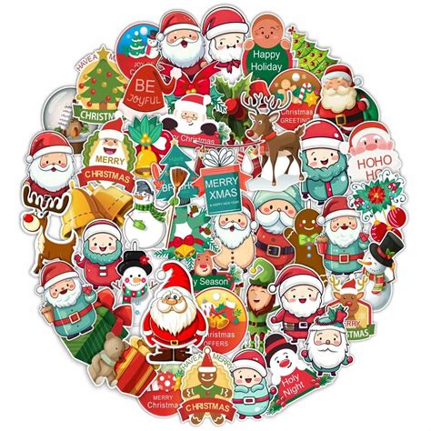 Merry Christmas Waterproof Vinyl Decal Stickers - Pack of 47 Festive ...