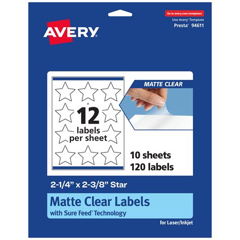 Avery Matte Clear Star Labels, 2-1/4" x 2-3/8", 120 Total - Walmart.com
