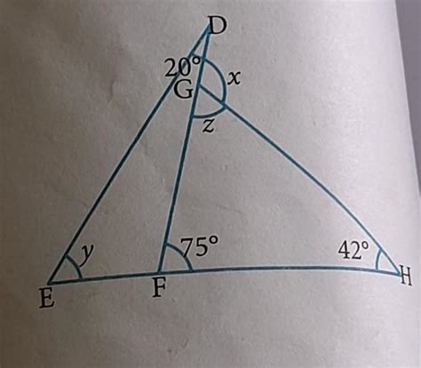 In triangle DEF,triangle EDF =20° and in triangle GFH=75° and triangle ...