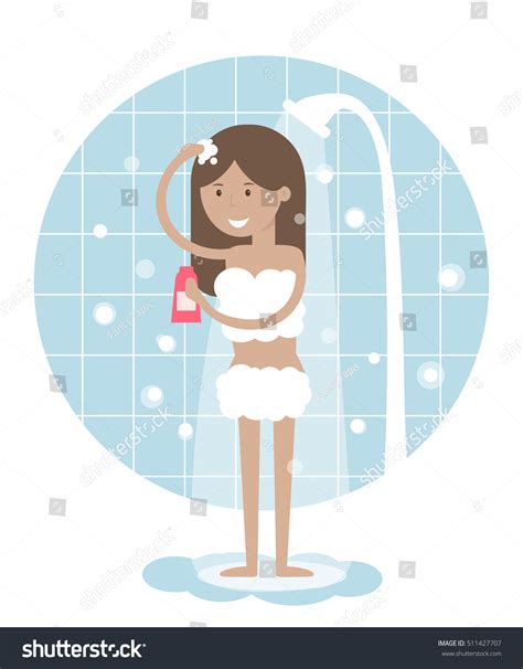 Young Beautiful Girl Taking Shower Daily Stock Vector 511427707 ...