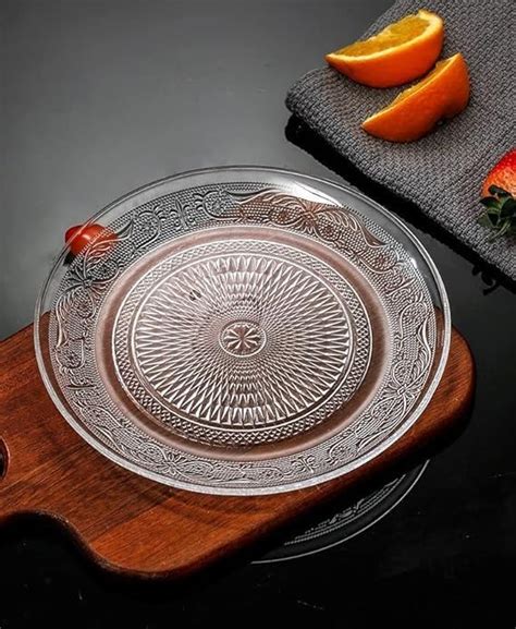 Buy Red-Rubby Embossed Glass Dinner Plates, Glass Fruit & Serving Plate ...
