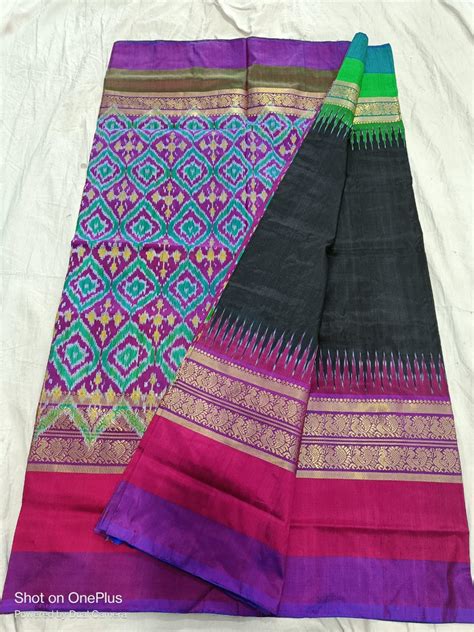 POCHAMPALLY SILK SAREE BLACK AND PURPLE WITH ALLOVER IKkAT WOVEN BUTTA