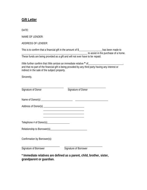 Free Printable Gift Letter Templates / Car, Boat, Mortgage [PDF, Word]