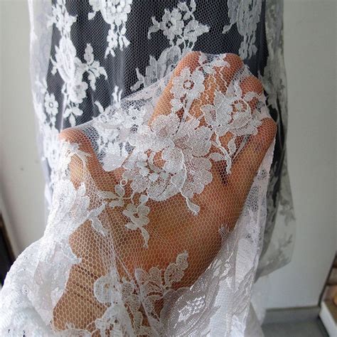 Buy White Bridal Lace Fabric Solstiss French Lace Floral Lace Roses ...