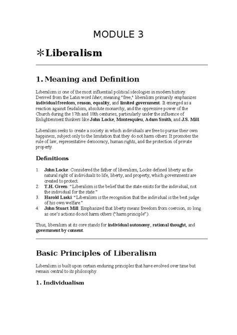 Module 3 - BA LLB 2nd Year: Understanding Liberalism and Utilitarianism ...