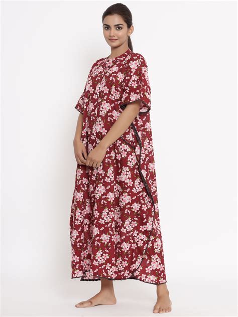 Cotton Front Open Kaftan In Maroon Colour – Mayori Conscious Clothing