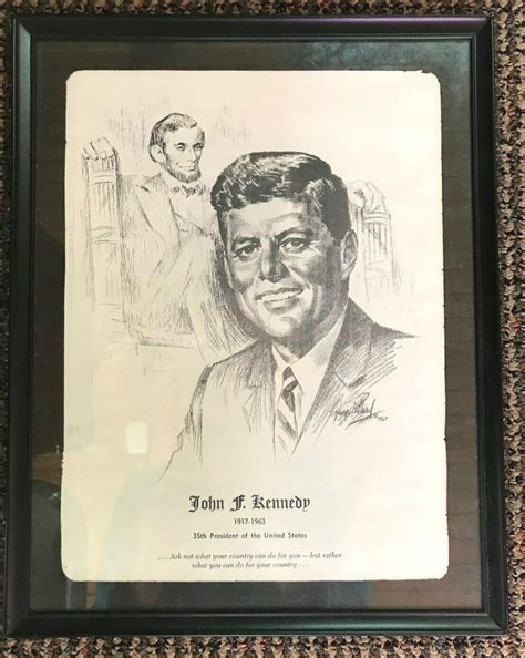 Framed 1969 Sketching of JFK and Lincoln by Kenosha Artist George ...