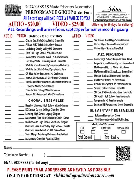 Fillable Online 2024 Kansas Music Educators Performance Group Order ...