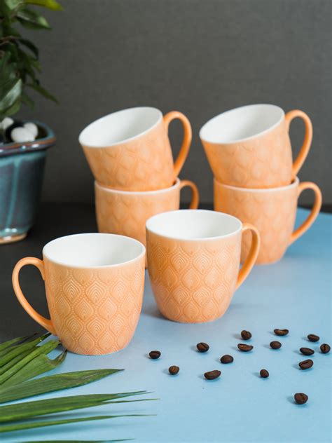 Buy Feast Kohinoor Coffee & Tea Mug Set of 6 (ORANGE) Online – Clay ...