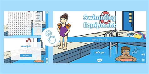 Swimming Equipment List Word Search (teacher made) - Twinkl