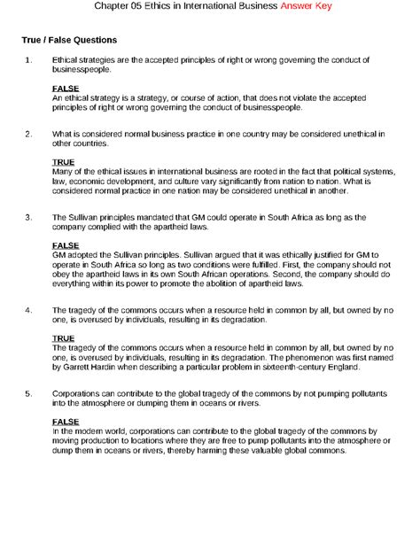 IB Testbank Chapter 05: Ethics in International Business - Answer Key - Studocu