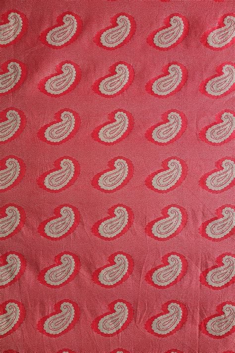 Red Paisley Jute Banarasi Gold Zari Jacquard Fabric