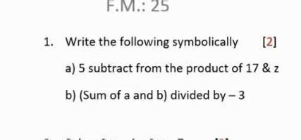 Write the following symbolically Classify the Algebraic Expression: a ...
