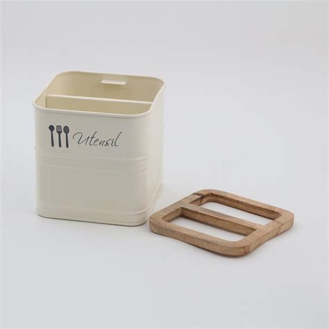 Buy Mirage Metal Utensil Holder with Mango Wood Lid from Home Centre at ...