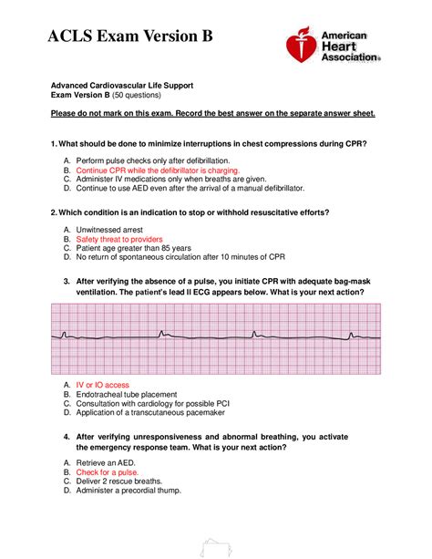 ACLS Exam Version B/Advanced Cardiovascular Life Support Exam Version B ...